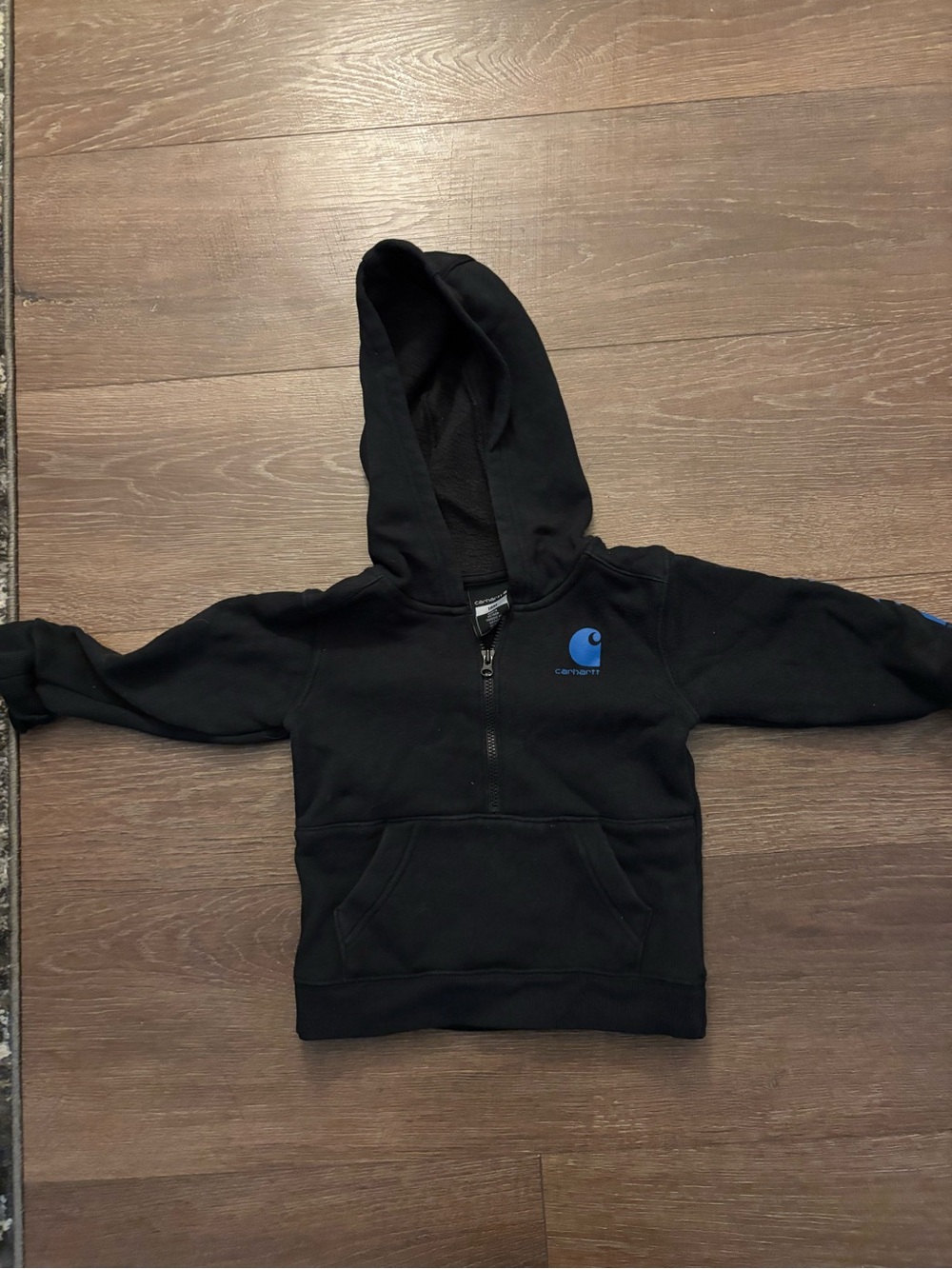 Carhartt Kids Black Hoodie with Blue Logo Half-Zip